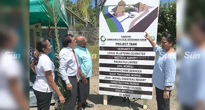 From left: Savusavu Town Council Chief Executive Officer, Seema Dutt, Savusavu Town Council special administrator, Ami Kohli, turaga ni yavusa Nakama, Jovesa Logaivau with Minister for Local Government, Premila Kumar, during the ground breaking ceremony for the Hot Spring project, in Savusavu, on April 12, 2022. Photo: Shratika Naidu