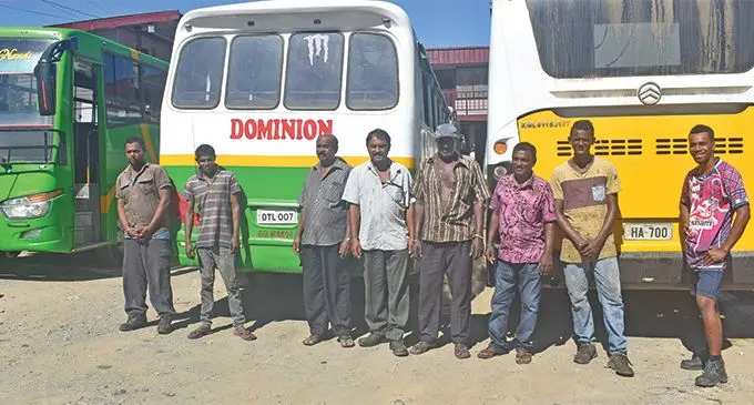 Some of the Dominion Transport Company bus drivers at Malolo in Nadi on April 2, 2019. Photo: Mereleki Nai