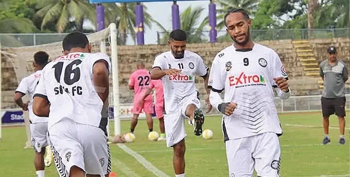 Suva striker Joe Moses (9) during training and he’ll be a definite starter in this weekend’s BiC Fiji FACT tournament. Photo: Suva FA