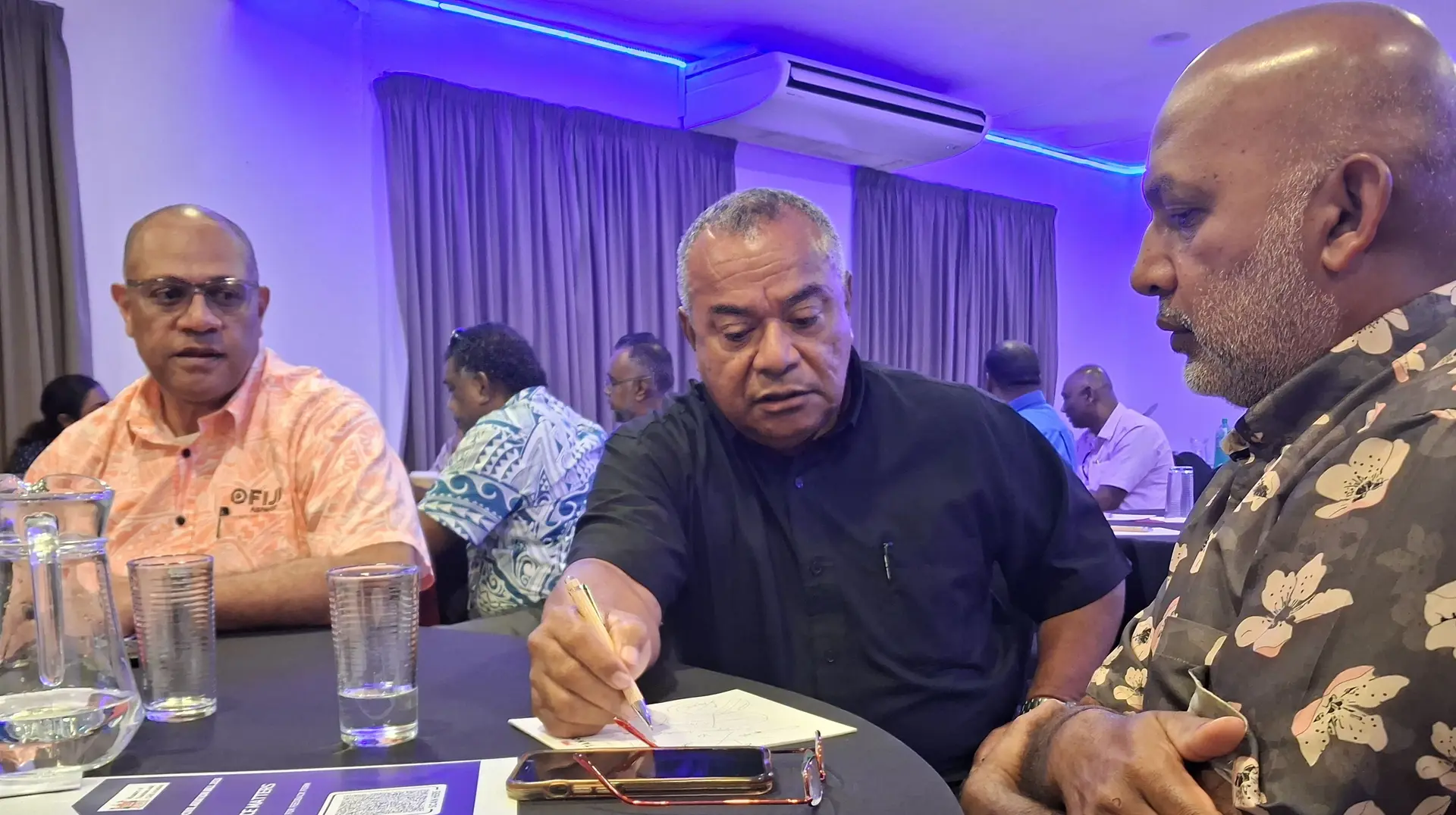 Fiji Airways executive manager Group Safety and Quality Captain Josua Cavalevu, Fiji Airports chairperson Isei Tudreu, and Shiu Raj.