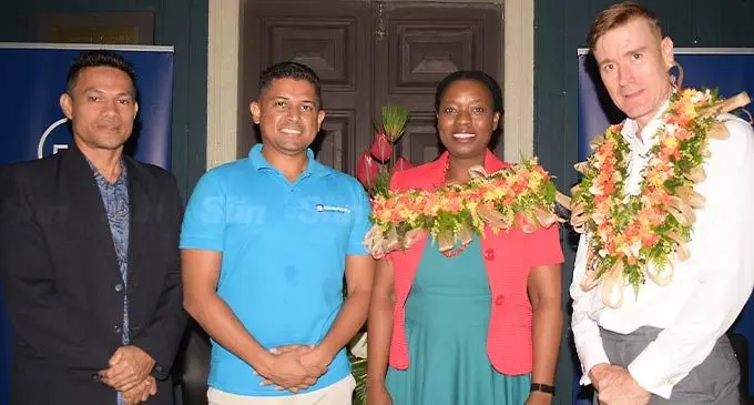 From left: Jerry Wong of Fiji National University (FNU), Fijian Elections Office Supervisor of Elections Mohammed Saneem, UNDP effective governance team leader Revai Aalbaek, and British High Commissioner to Fiji, Dr  Brian Jones, during the launching of FNU’s Youth Voter and Elections Education Project at the Nasinu Campus on August 10, 2022. Photo: Ronald Kumar