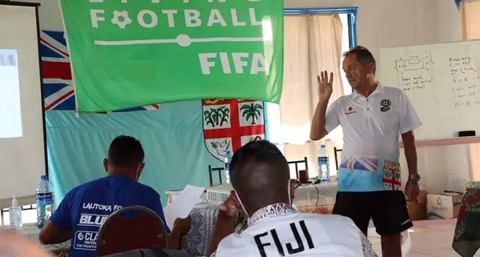 Vodafone Fijian Football head coach Flemming Serritslev conducts a seminar for  Western district coaches in Ba on May 15, 2020. Photo: Fiji Football Association