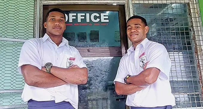 Kaiviti Silktails reps and St Thomas High School prefects (left-right) Adrea Ravuabuke and Orisi Bari at the school office in Lautoka on March 13, 2024. Photo: Salote Qalubau