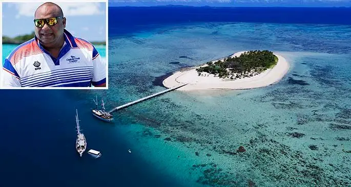 An aerial shot of Tivua Island west of Lautoka. Inset: Alifereti Koroilavesau, manager operations for Captain Cook Cruises