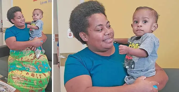 Loata Qaranivalu with her son Metuisela Bolanavanua Vonolele after being discharged from Sri Sathya Sai Sanjeevani Children’s Heart Hospital in Nasese on April 25, 2023. Photo: Wati Talebula-Nuku.