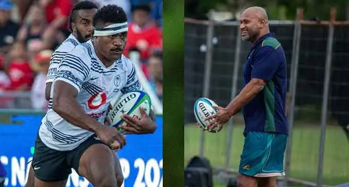 Vodafone Flying Fijians winger Vinaya Habosi, is one of the reasons why Fijian fans pay their tickets to watch him play. On the left Photo: Leon Lord Legendary rugby winger Lote Tuqiri at Albert Park, Suva, on July 4, 2022. He also represented the Fiji Bati rugby league team to the 2000 World Cup. on the right Photo: Leon Lord