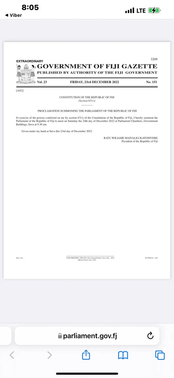 Government Of Fiji Gazette.