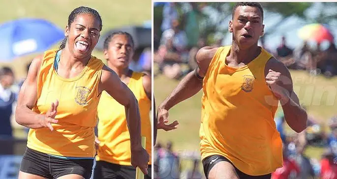 Salote Baravilala, anchors a 4x100metres senior girls and Tevita Sokiveta (right) of Suva won the Suva Zone 2 100metres senior boys final at ANZ Stadium on March 4, 2020. Photo: Ronald Kumar