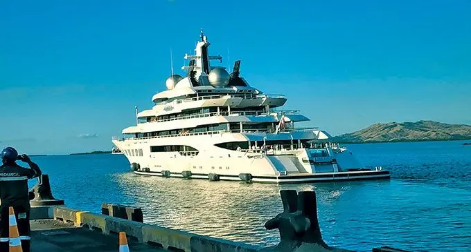 RIGHT: The Russian superyacht Amadea finally leaves the Port of Lautoka on June 7, 2022.  Photo: Fiji Police Force