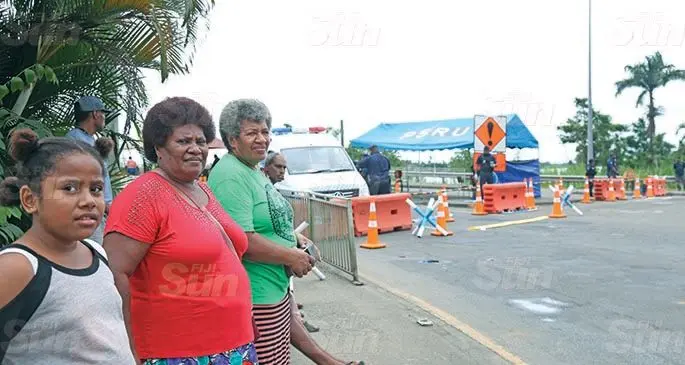 (From left: Taraivini Jane, Melaia Maiwasea and Lusiana Nasava at the Nausori border checkpoint. Photo: Kelera Sovasiga