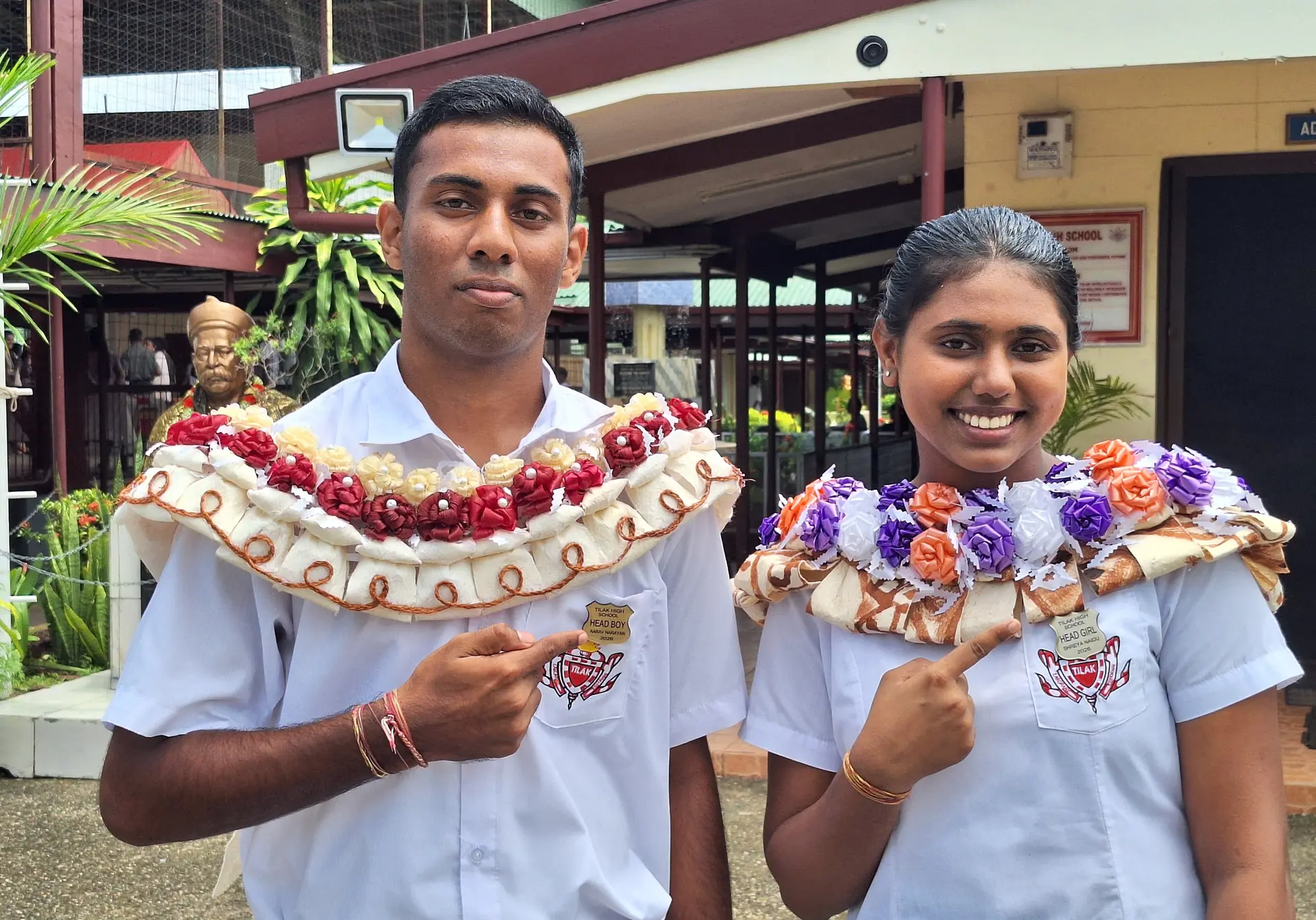 Tilak High School head boy Aarav Narayan and head girl Shreya Naidu.