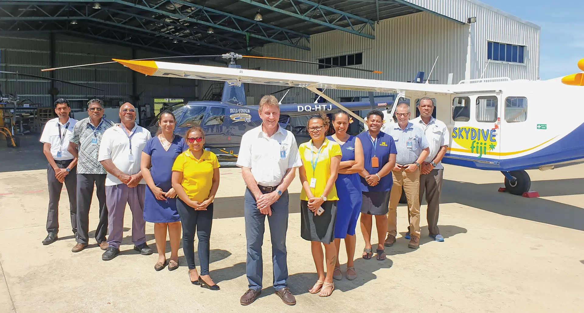 Joyce Aviation Group chief executive officer Tim Joyce (centre) flanked by his senior management staff members at the Nadi International Airport.  