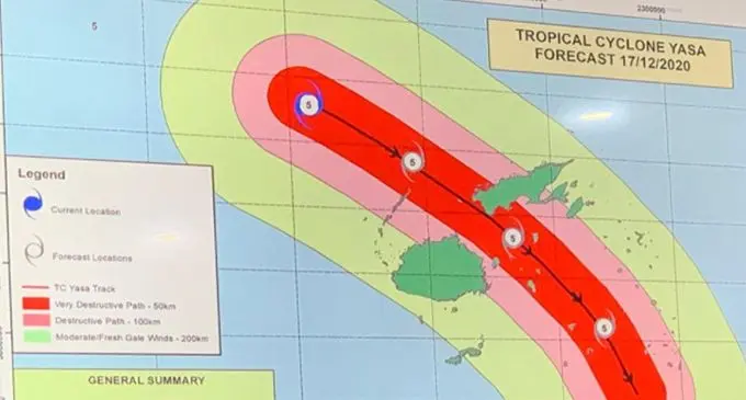 The current track of the TC Yasa.