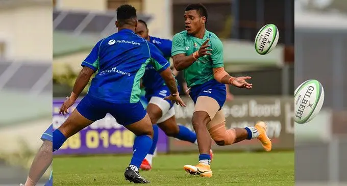 Swire Shipping Fijian Drua utility back Napolioni Bolaca flicks a pass during training. The Tokyo 2020 Olympic Games gold medallist is hopeful of making the Match 23 squad for Saturday’s Super Rugby Pacific clash against the Highlanderers at the ANZ Stadium in Suva. Photo: Stephen Tremain Photography
