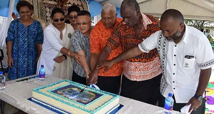 From left: Minister for Local Government Premila Kumar, Chinese Ambassador Qian Bo, Prime Minister Voreqe Bainimarama, Tui Magodro Ratu Simione Vutevute, and Minister for Health and Medical Services Dr Ifereimi Waqainabete during the opening of the new Navosa Sub-divisional Hospital on February 23, 2021.  Photo: Waisea Nasokia