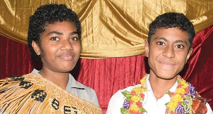Nabua Primary School Head Girl, Besila Dilili and Head Boy Filipe Weleilakeba on May 13, 2022. Photo: Ronald Kumar