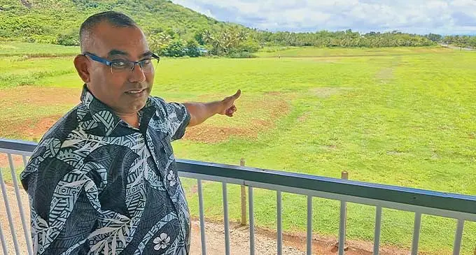 Developer and managing director for Vuo Supermarket Pte Limited, Jitendra Chand, points to where they plan to construct a golf driving range in Labasa on February 2, 2024. Photo: Sampras Anand