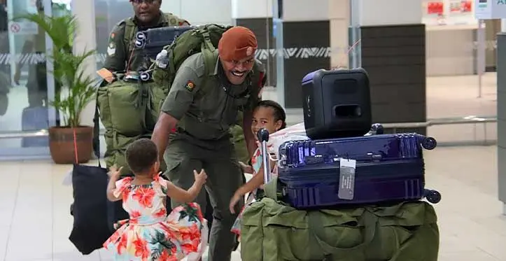 Members of the Republic of Fiji Military Forces Battalion 41 were greeted by family members, loved ones and RFMF director Human Resources Management Colonel Jofiliti Gade Talemaibau at the Nadi International Airport on October 30, 2023. Photo: RFMF MEDIA