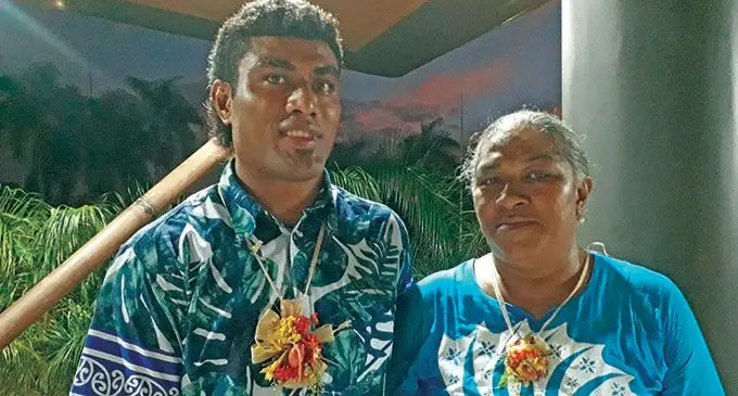 Suva’s  player of the season, Taniela Sadrugu, and his Mum, Siteri Sadrugu, during the Suva Rugby Union’s awards night at Albert Park, Suva on December 22, 2020. Photo: Sereana Salalo