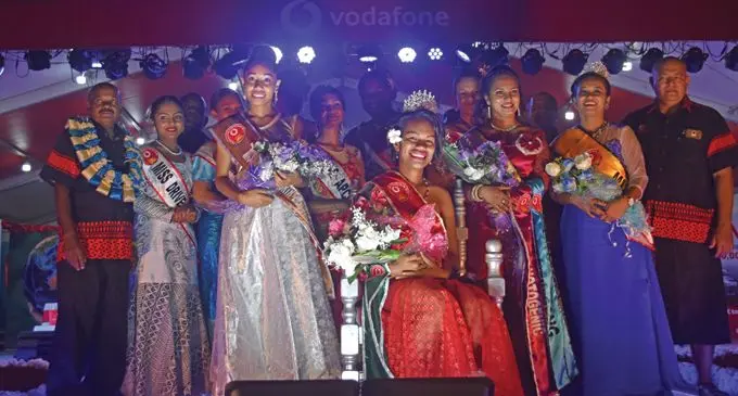 Miss Friendly North Alitia Kautoga (seated) with other winners at the 2019 Vodafone Festival of the Friendly North in Labasa. Photo: Shalveen Chand.