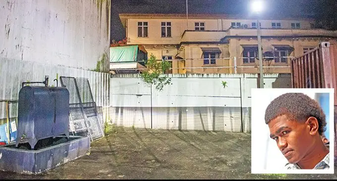 The railings at Carnarvon Street in Suva. Photo: Leon Lord. Inset: Suspect, Sanaila Taroka. Photo: Ronald Kumar