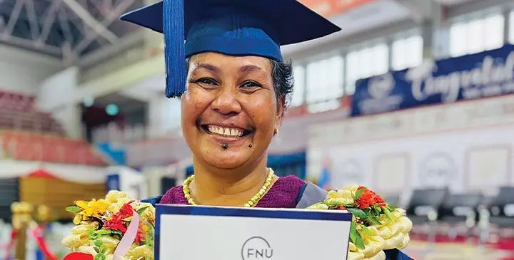 Vulisere Bale Tuifagalele during the Fiji National University graduation ceremony at the Vodafone Arena, Suva on April 17, 2025. Photo: Susana Melea