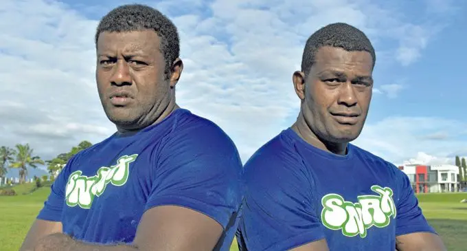 Snax Nadi Aviators skipper Josateki Sovau and vice captain Viliame Rakuli during training at the AFL ground in Namaka, Nadi yesterday. Photo: WAISEA NASOKIA