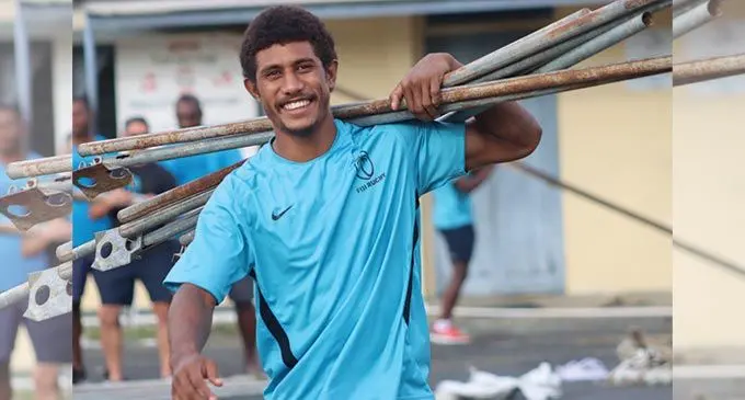 Fiji Airways Fijian 7s back Ioane Raturaciri during their community engagement at the Sigatoka Hospital on May 12, 2022. Photo: FRU Media
