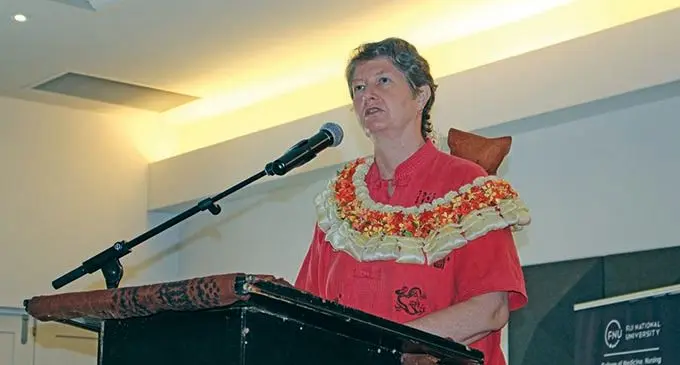 Permanent Secretary for the Ministry of Education Alison Burchell gives the opening speach at the Pasifika Best Practice Health Professions Education Symposium at Pearl Resort, Pacific Harbor. Photo: Sydnee Gonzalez