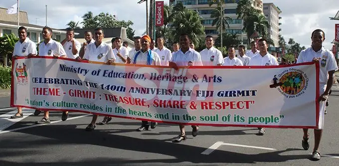 Students from Marist Brothers High School during the Fiji Girmit 140th Anniversary celebrations march  on May,11,2019.Photo:Simione Haravanua.