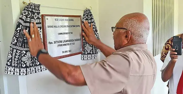 Prime Minister, Sitiveni Rabuka, commissioned the Saqani High School hostel dinning hall and evacuation center during the ‘50 years of educational service or anniversary’ on May 8, 2023. Photo: DEPTFO
