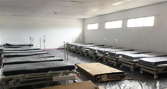 Beddings stacked at the near completion Intensive Care Unit (ICU).