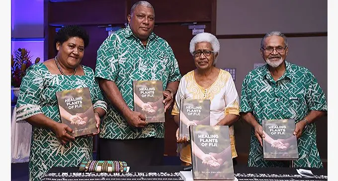 From left: First Lady Filomena Dikumete Katonivere, President of Fiji Ratu Wiliame Katonivere, Healing Plants of Fiji Author Suliana Siwatibau and iTaukei Trust Fund Board board member Fatiaki Misau during the book launch at the Grand Pacific Hotel in Suva on December 20, 2021. Photo: DEPTFO
