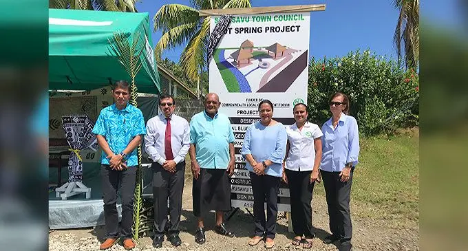 From Left: Acting Local Government Permanent Secretary Shaheen Ali, Savusavu Town Council special administrator Ami Kohli, Turaga-ni-Yavusa Nakama Jovesa Logaivau, Minister for Local Government Premila Kumar, Savusavu Town Council Chief Executive Officer Seema Dutt and Council Special Administrator Doreen Robinson during the ground breaking ceremony of Savusavu Hot Spring project in Nakama, Savusavu on April 12, 2022. Photo: Shratika Naidu