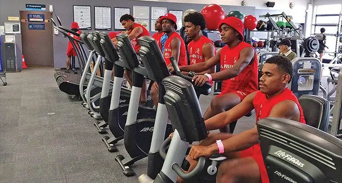 Members of the AJ Pallet Ba Under-18 rugby sevens team at a gym session on December 15, 2022, in New Zealand. Photo: River Ba Rugby Facebook