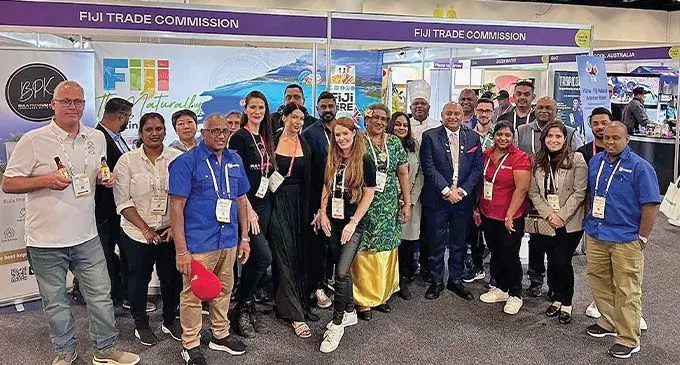 Fijian business delegation with Fiji High Commissioner to Australia Ajay Bhai Amrit (fourth from the right – front row) during the Naturally Good Expo in Sydney. Photo: Investment Fiji