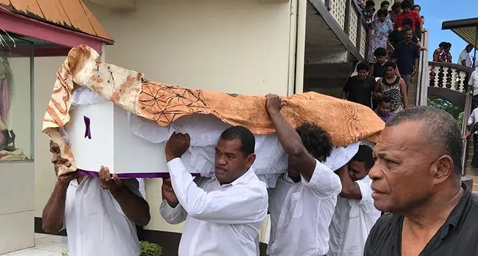 The casket of Inosi Tora on its final journey in Namotomoto Village, Nadi on March 21, 2019. Photo: Waisea Nasokia