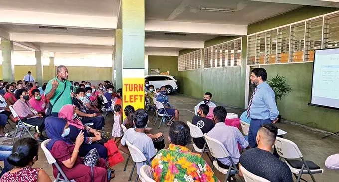 Attorney-General Aiyaz Sayed-Khaiyum (standing right) at the budget consultation in Lautoka on March 8, 2022.   Photo: DEPTFO News