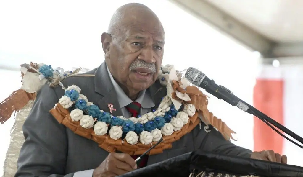 Prime Minister Sitiveni Rabuka giving his address during the opening of the Vuvale Maritime Essential Services Centre Naval base in Lami on October 3, 2025.