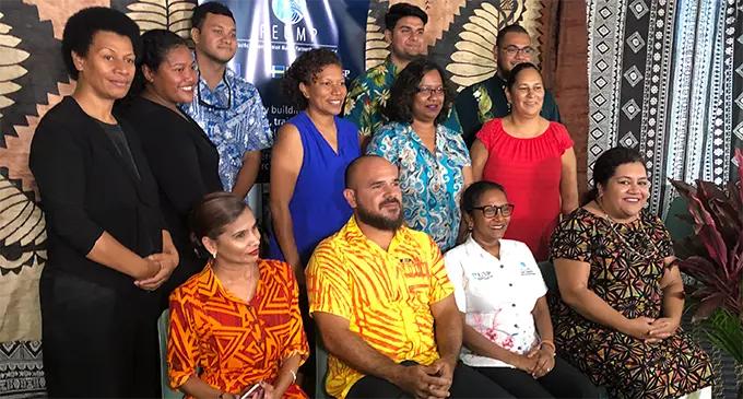 Andrew Paris (sitting, second from left) with members of the Pacific-European Union Marine Partnership Programme (PEUMP).