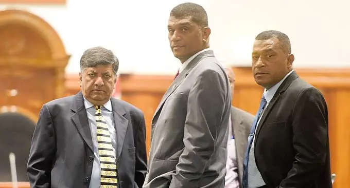 Minister for Sugar and Multi-Ethnic Charan Jeath Singh, Minister for Education Aseri Radrodro and Minister for Housing and Local Government Maciu Katamoto in Parliament on December 24, 2022. Photo: Ronald Kumar