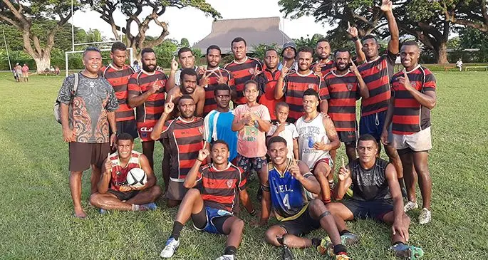 Sukanacagi Crusaders Vitogo players, fans and officials after winning the Lautoka Rugby Union’s 10-a-side competition at Nadovu Park, Lautoka on February 8, 2020. Photo: Waisea Nasokia