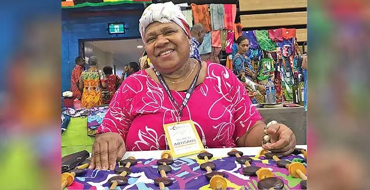 Joneti Rauvukula displays her handicrafts during the 6th National Women’s Expo at the Vodafone Arena on November 22, 2023. Photo: Sosiveta Korobiau