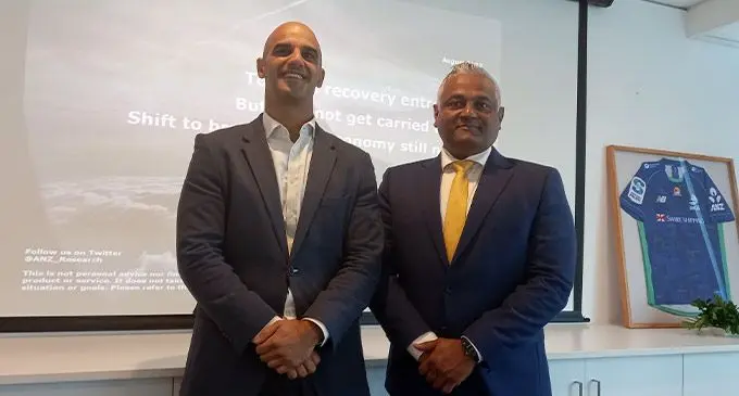 From left: ANZ Fiji Country Head Rabih Yezbek with International Economist Kishti Sen on August 31, 2022. Photo: Selita Rabuku