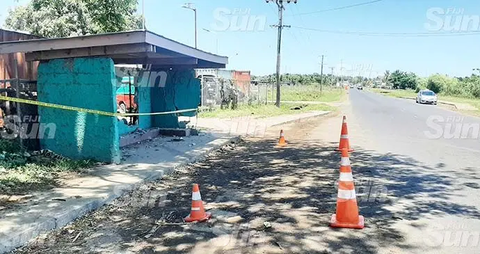 The bus shelter at Velovelo, Lautoka which the twin cab had hit after allegedly veering off the road on October 11, 2021. Photo: Salote Qalubau