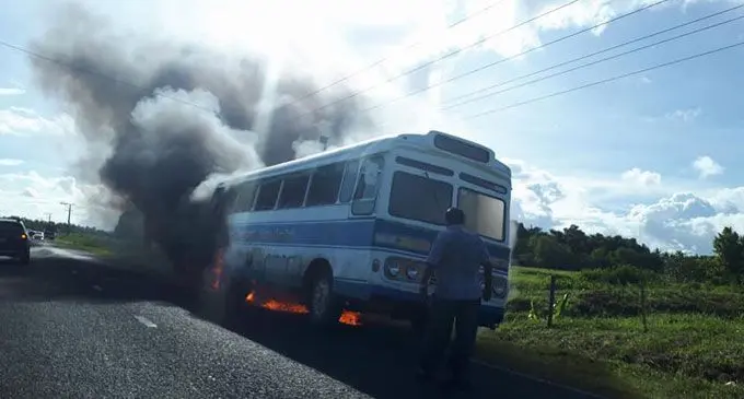 A Maharaj Transport Buses Limited bus caught fire along the Queen’s Road on March 12, 2018.