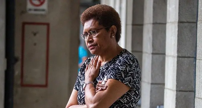 Former secretary-general to Parliament Viniana Namosimalua outside the High Court in Suva on May 19, 2022.  Photo: Leon Lord