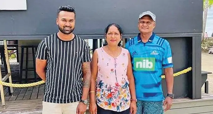 From left: Shivneel Naiker with his parents Anita Naidu and Vinod Naiker.