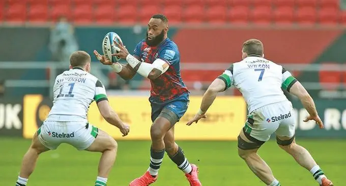 Semi Radradra on the attack against Newcastle Falcons on January 2, 2020. Photo: Bristol Bears Rugby  