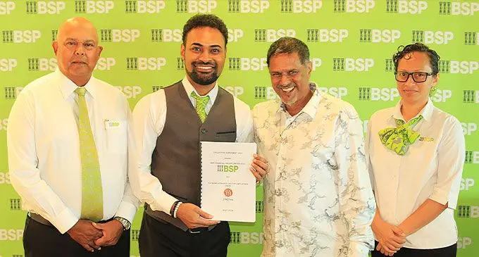 BSP Country Head, Haroon Ali (left) said the agreement would serve as a testament to our efforts to enhance job satisfaction, improve productivity, uphold BSP Fiji’s core values and socially responsible business practices. Photo: BSP